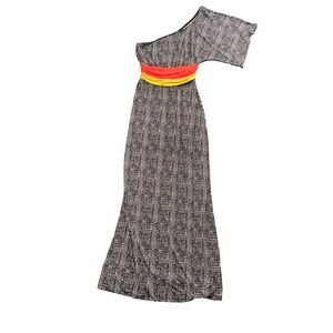 Indie Festival One Shoulder Maxi Dress Asymmetrical Colorblock Boho Y2K Summer